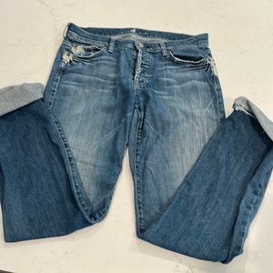 7 For All Mankind Blue Straight Leg Jeans with Natural Fading